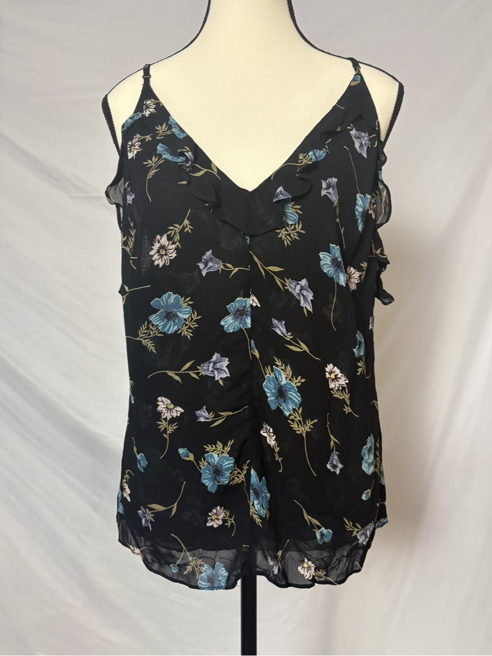 Reformation Floral Ruffle Cami Tank Black Size S | Viscose